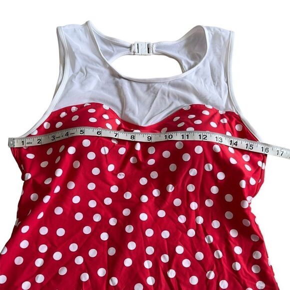 NIPTUCK Red White Polka White Mesh Backless Tankini Swim Top Size 10 - Picture 7 of 11